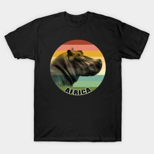 Hippo Face Close-up on Vintage Retro Africa Sunset T-Shirt